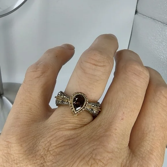 Judith Jack Ring Marcasite Silver Gold with Gem Size 7